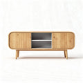 Wooden media console with sliding doors and open storage space 150 x 40 x 60cm