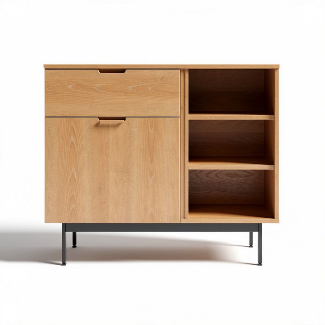 Wooden storage cabinet with open shelves and drawers 50 x 40 x 80cm