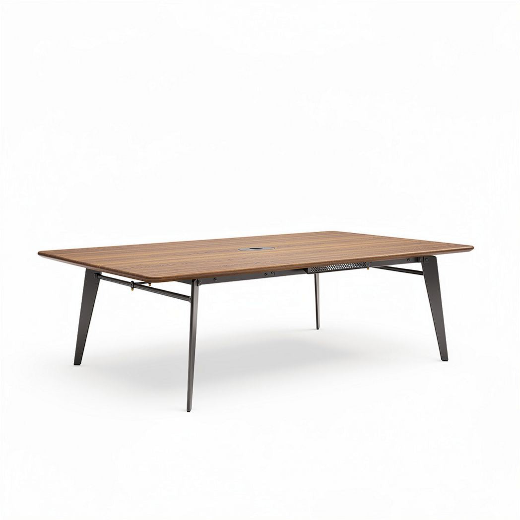 Wooden dining table with metal legs and cable management 200 x 100 x 75cm