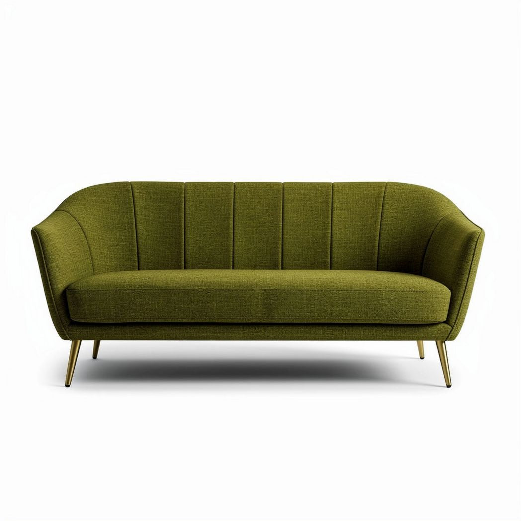 Mid-century style green fabric sofa with gold metal legs 180 x 80 x 75cm