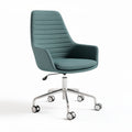Mid-century modern office chair in teal fabric with chrome base and height adjustment