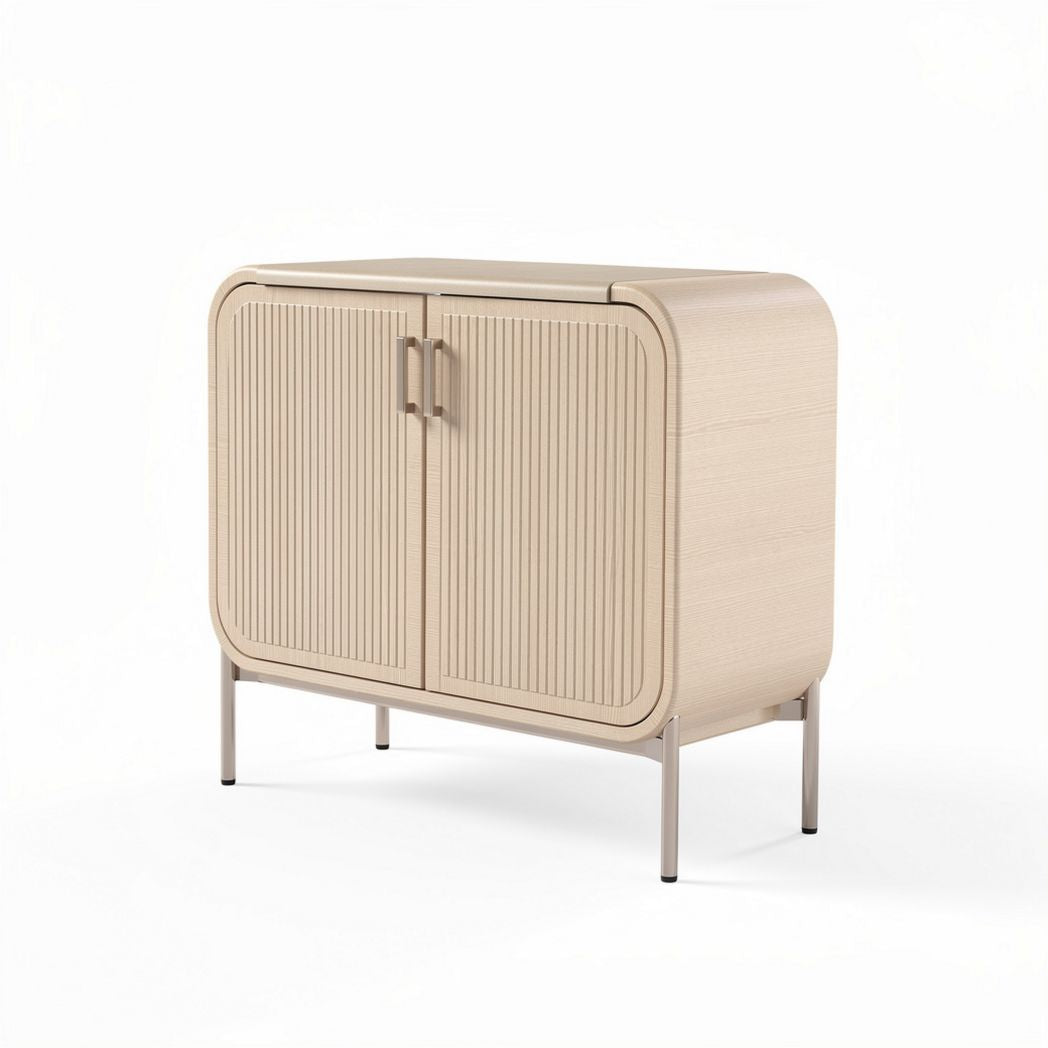 Wooden storage cabinet with two doors and metal legs 100 x 40 x 75cm beige