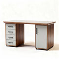 Modern wooden desk with storage drawers and cabinet white and brown finish 120 x 60 x 75cm