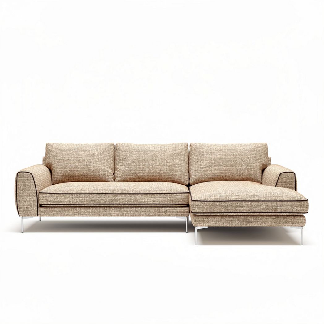Sectional sofa with beige upholstery and metal legs 200 x 90 x 85cm