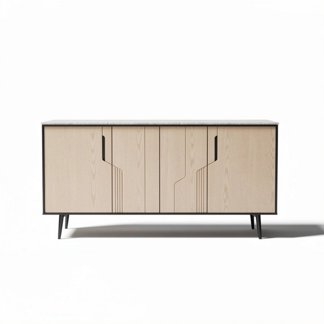 Wooden sideboard with marble top and modern design 150 x 40 x 75cm
