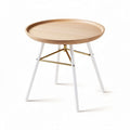 Wooden round side table with metal legs in natural finish 50 x 50 x 45cm