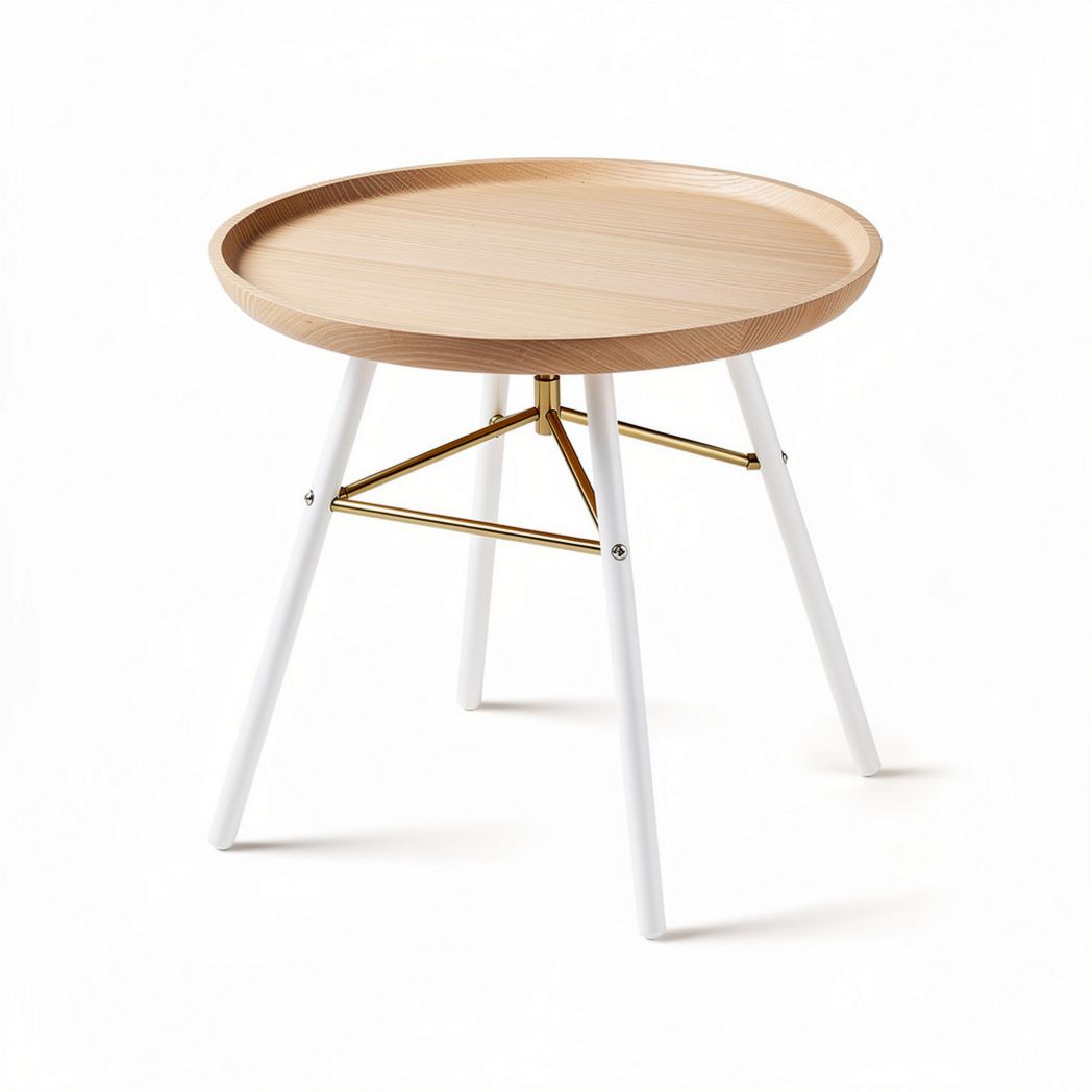 Wooden round side table with metal legs in natural finish 50 x 50 x 45cm