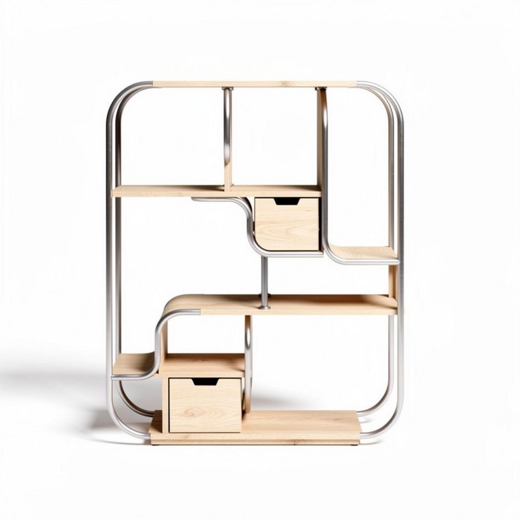 Wood and metal shelving unit with drawers for home or office use 80 x 40 x 120cm
