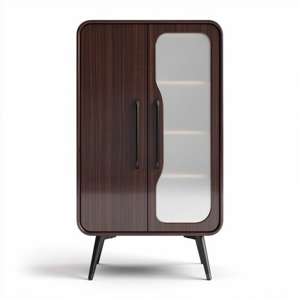 Wooden cabinet with glass doors for living room storage 80 x 40 x 120cm