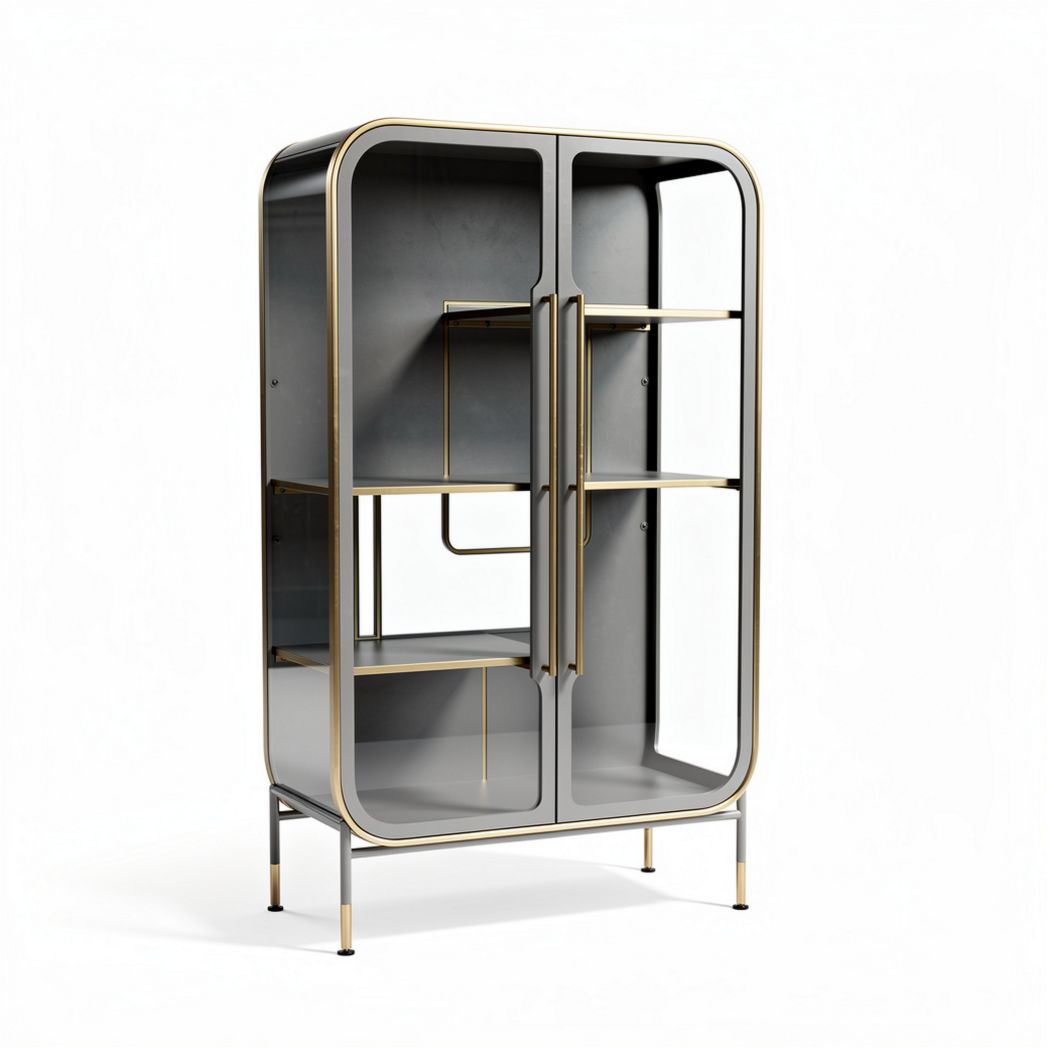 Glass display cabinet with gold accents 80 x 40 x 130cm for living room use