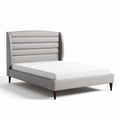 Upholstered fabric bed frame with modern design and wooden legs 200 x 160 x 100cm