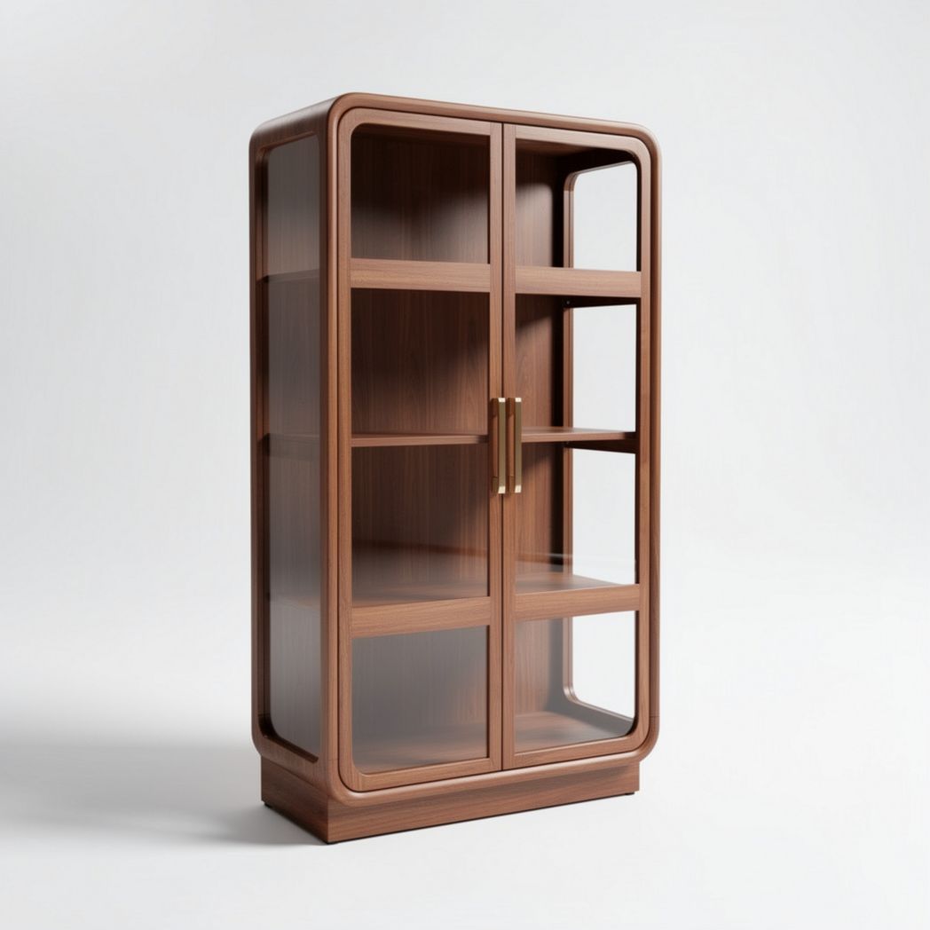 Wooden display cabinet with glass doors for living room storage 80 x 40 x 180cm