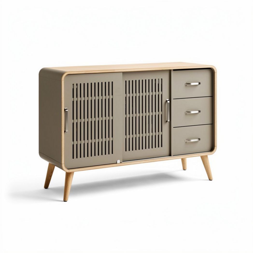 Modern storage cabinet with wooden legs and grey finish 120 x 40 x 75cm